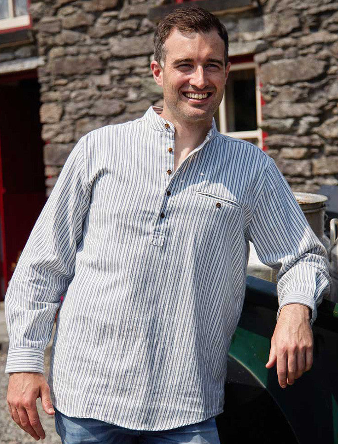 Flannel Grandfather Shirt - Blue Stripe