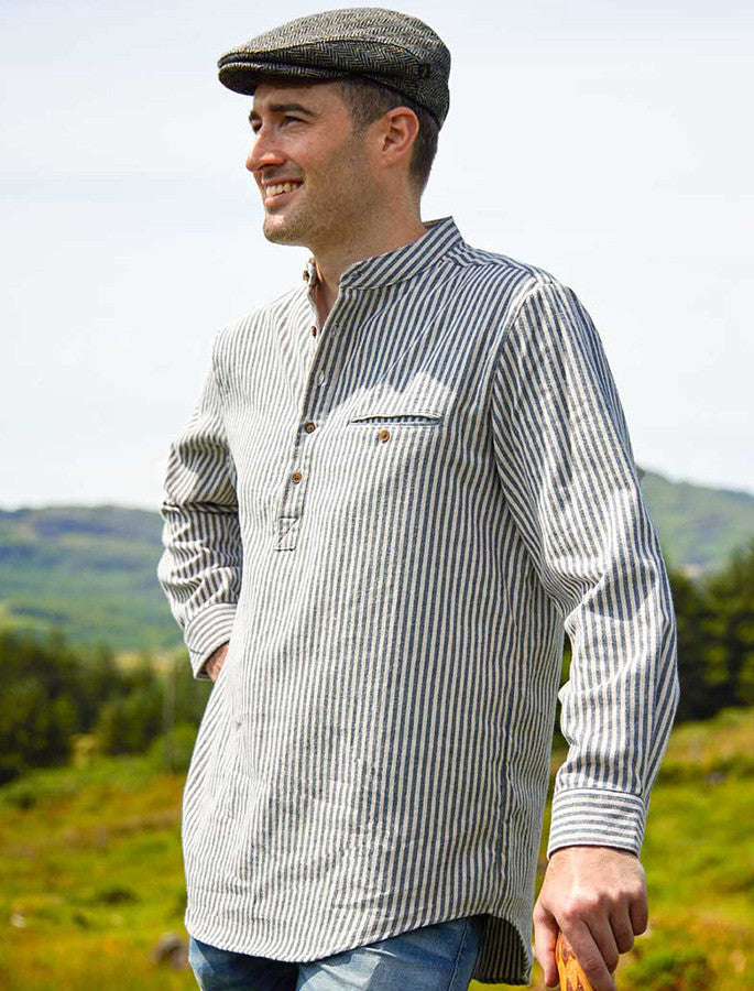 Flannel Grandfather Shirt - Navy Stripe