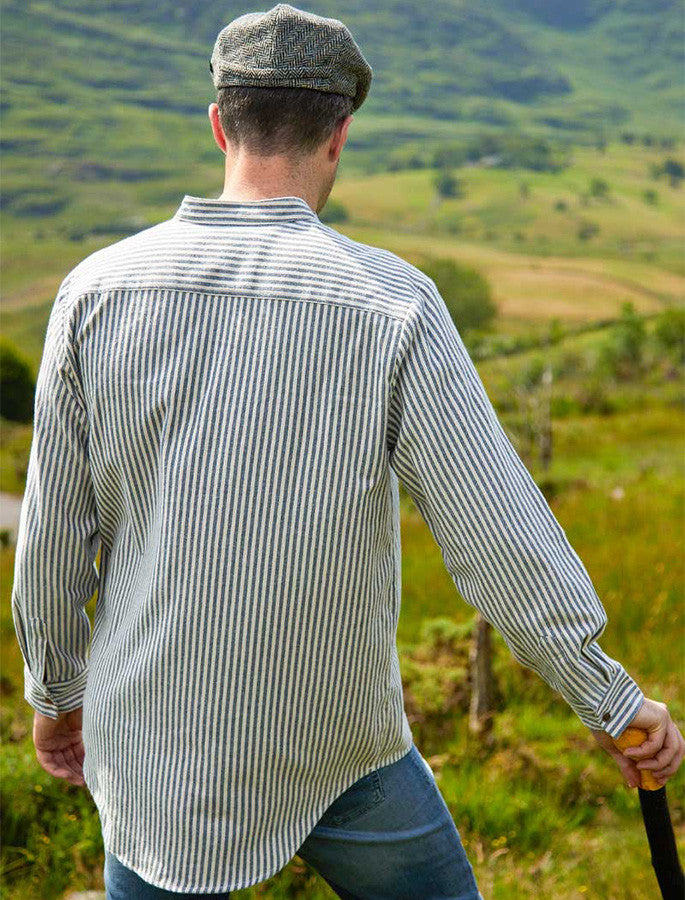 Flannel Grandfather Shirt - Navy Stripe