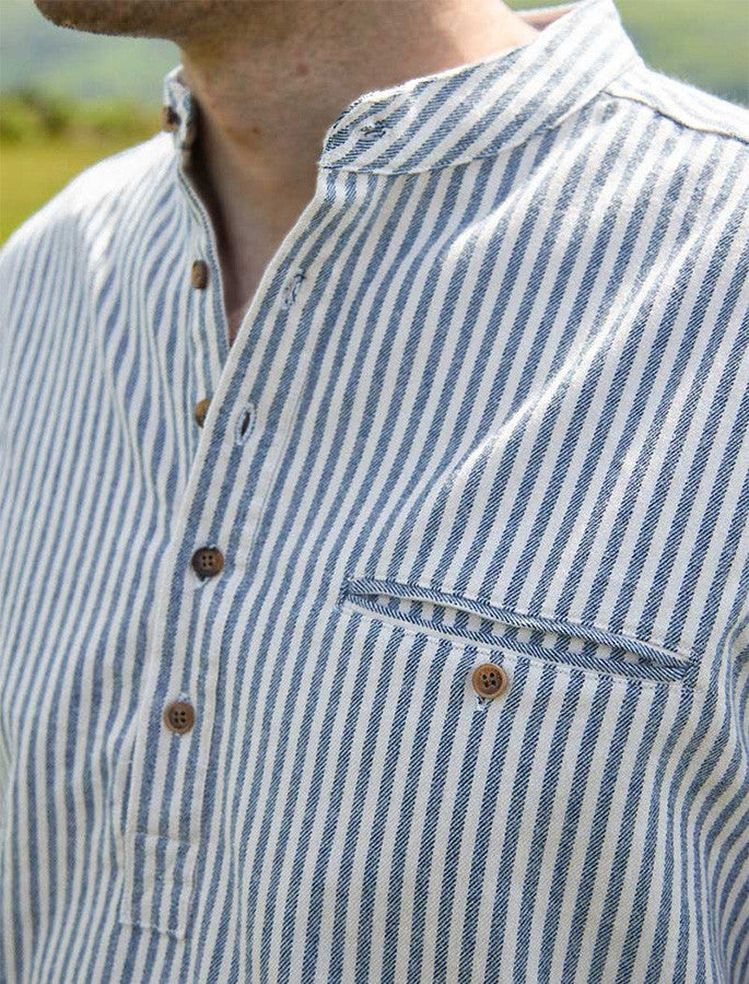 Flannel Grandfather Shirt - Navy Stripe