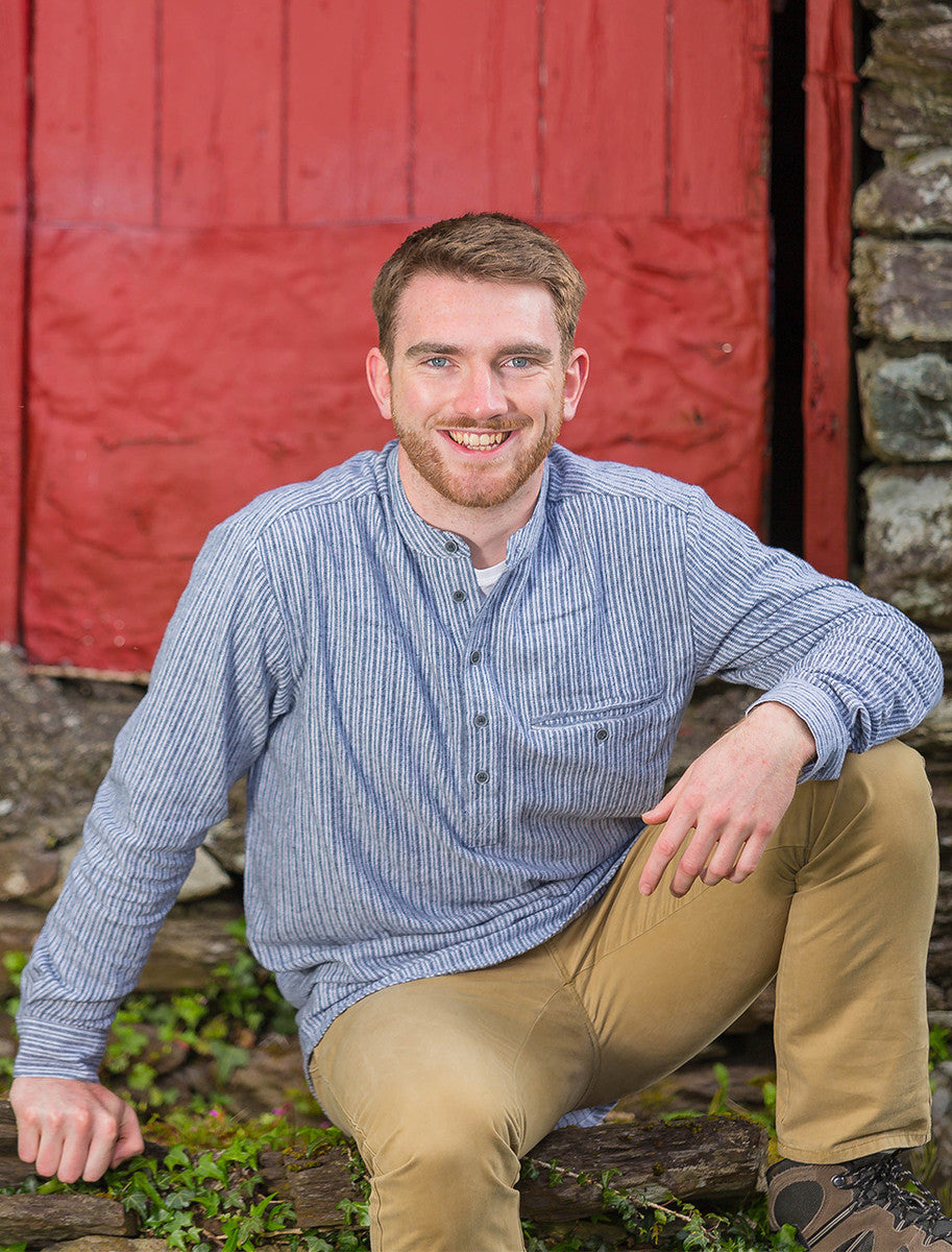 Flannel Grandfather Shirt - Grey Stripe