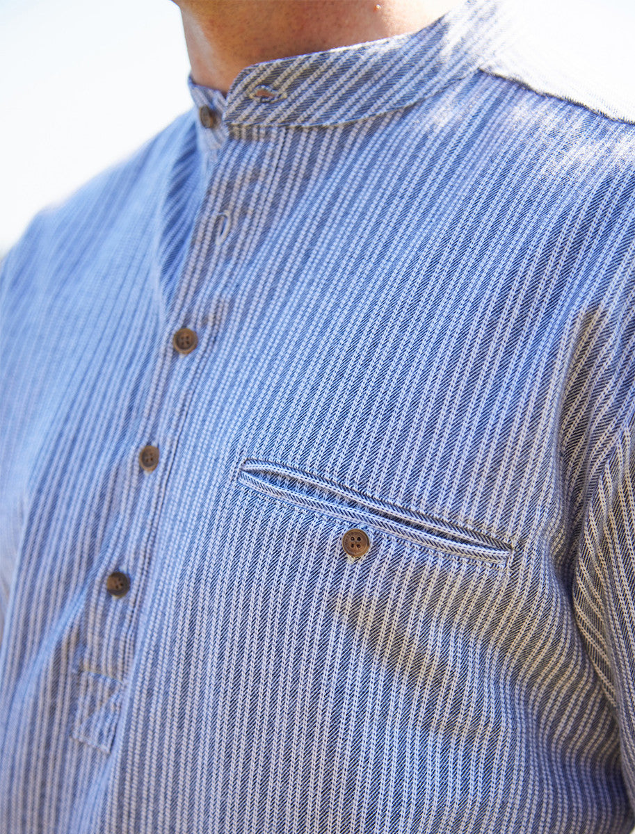 Flannel Grandfather Shirt - Grey Stripe