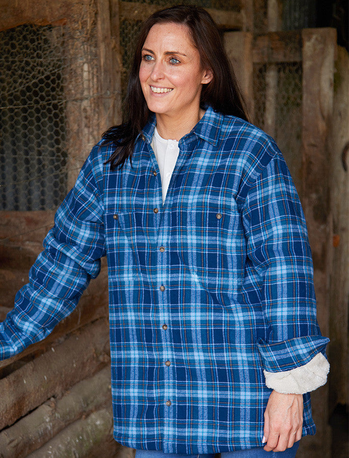 Ladies Fleece Lined Flannel Shirt - Blue Navy Tartan