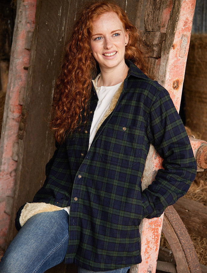 Ladies Fleece Lined Flannel Shirt - Green Blackwatch Tartan