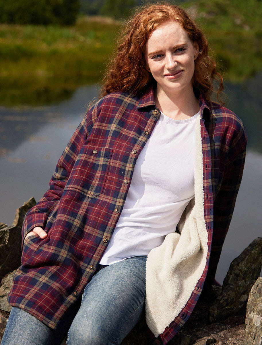 Ladies Fleece Lined Flannel Shirt - Maroon & Navy Check