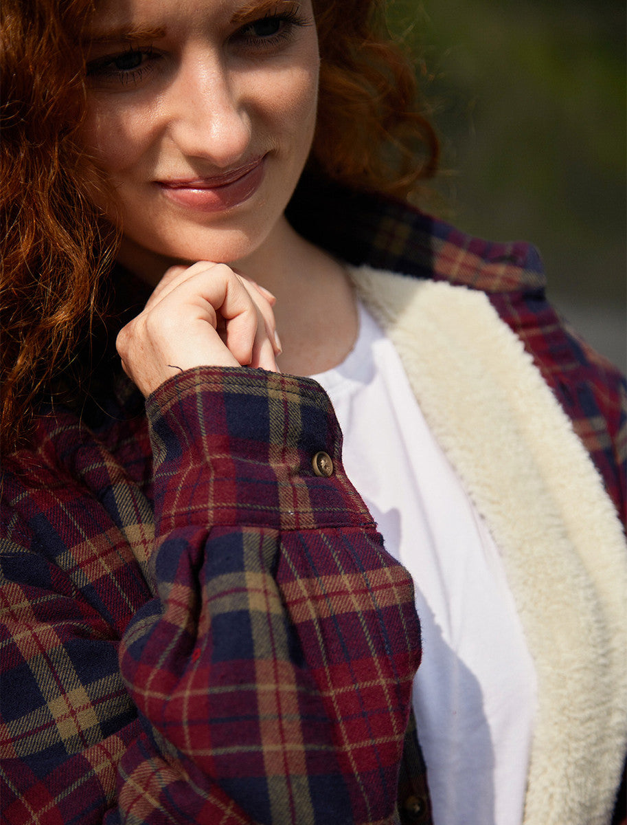 Ladies Fleece Lined Flannel Shirt - Maroon & Navy Check
