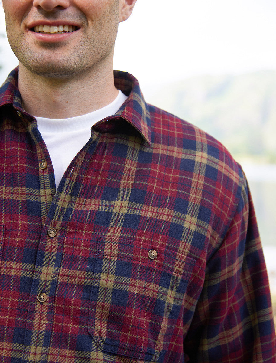 Fleece Lined Flannel Shirt - Maroon & Navy Check