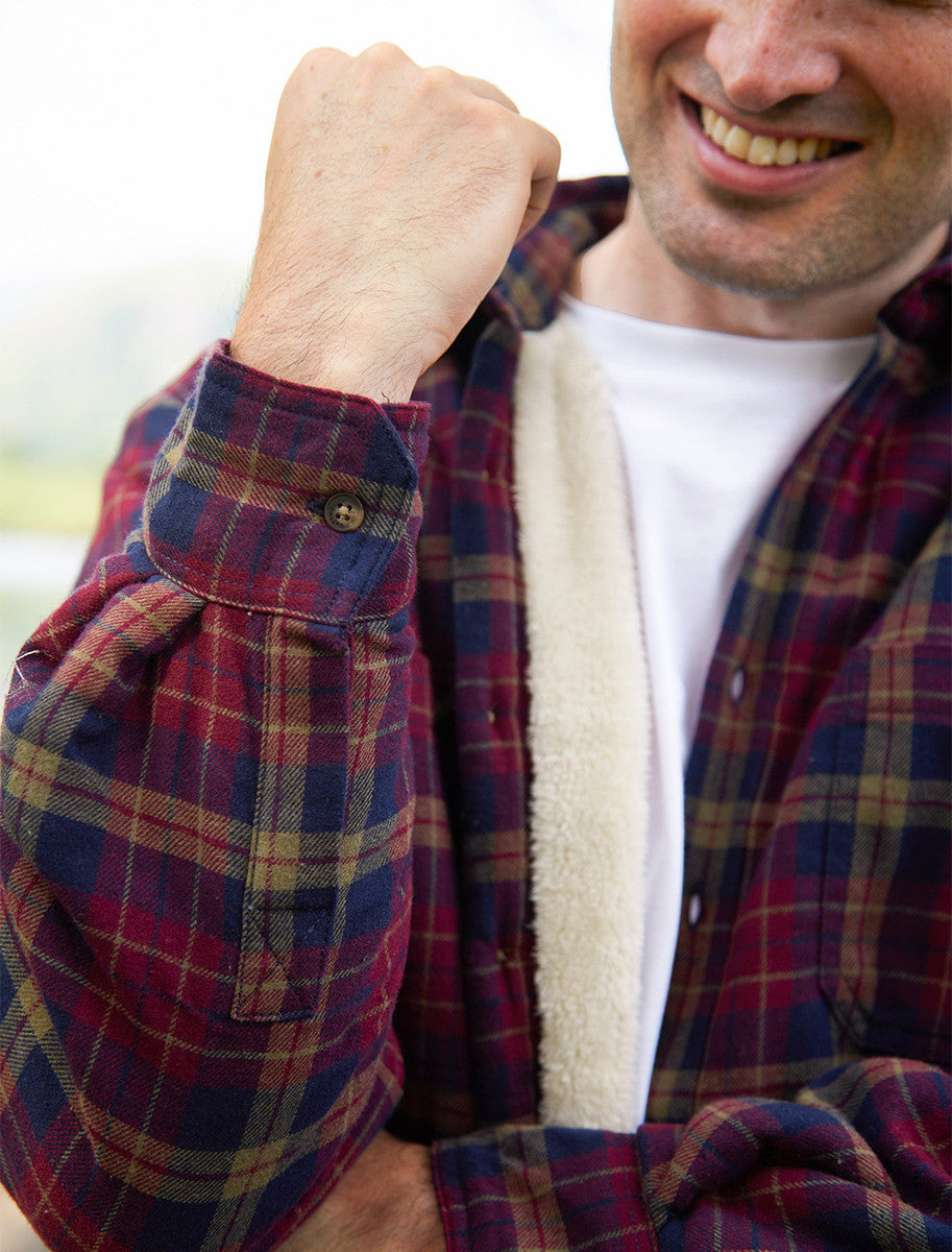 Fleece Lined Flannel Shirt - Maroon & Navy Check