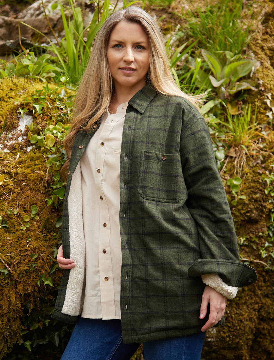 Ladies Fleece Lined Flannel Shirt - Forest Green & Black Check