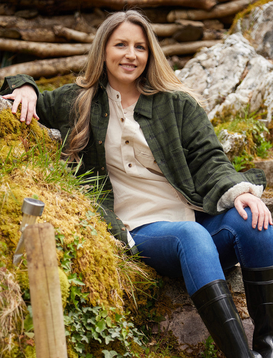 Ladies Fleece Lined Flannel Shirt - Forest Green & Black Check