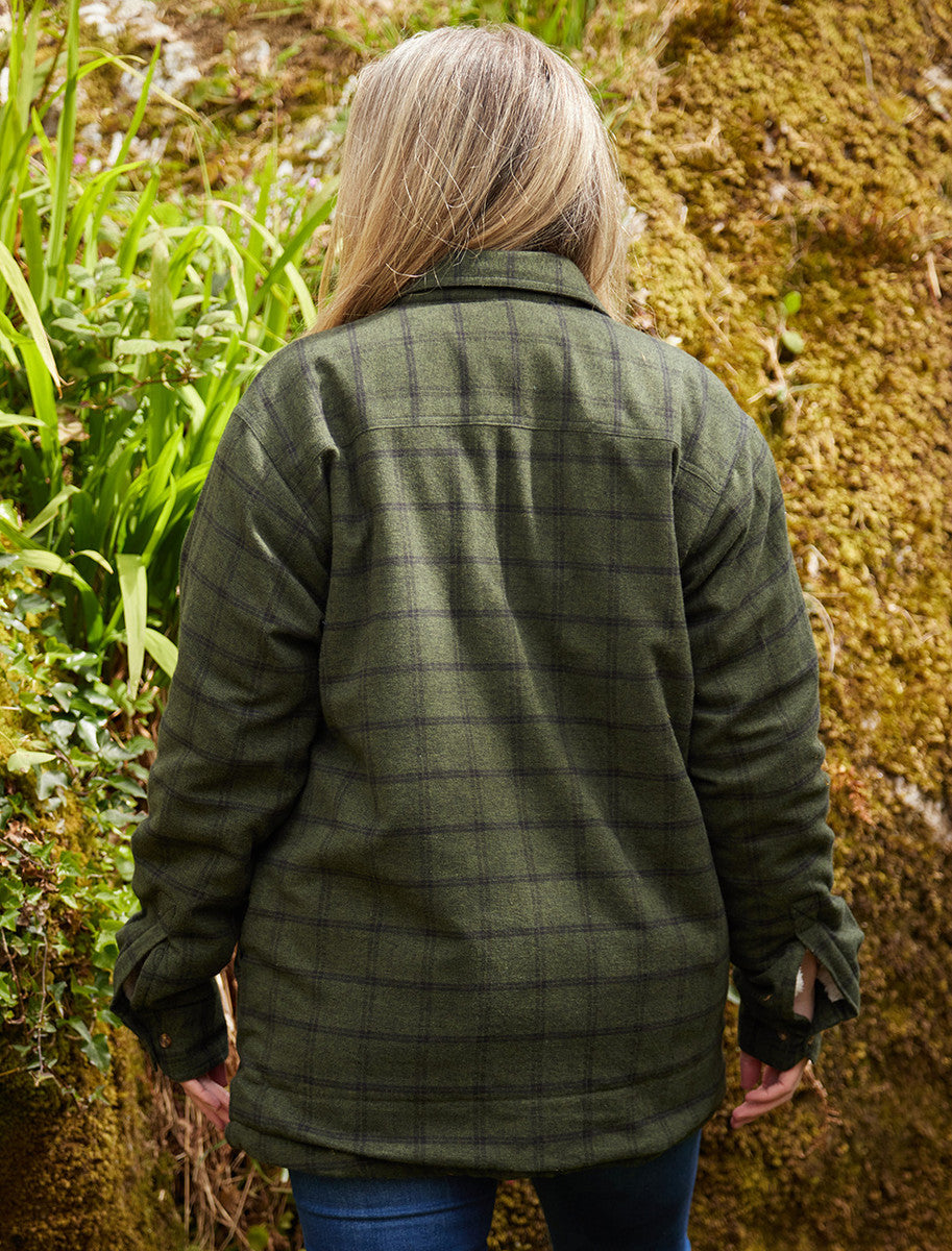 Ladies Fleece Lined Flannel Shirt - Forest Green & Black Check