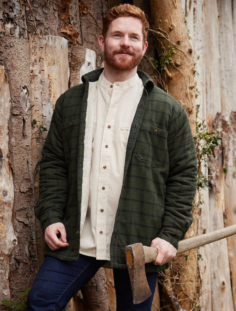 Fleece Lined Flannel Shirt - Forest Green & Black Check