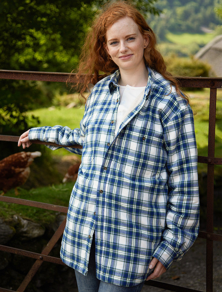 Ladies Fleece Lined Flannel Shirt - Douglas Blue Tartan