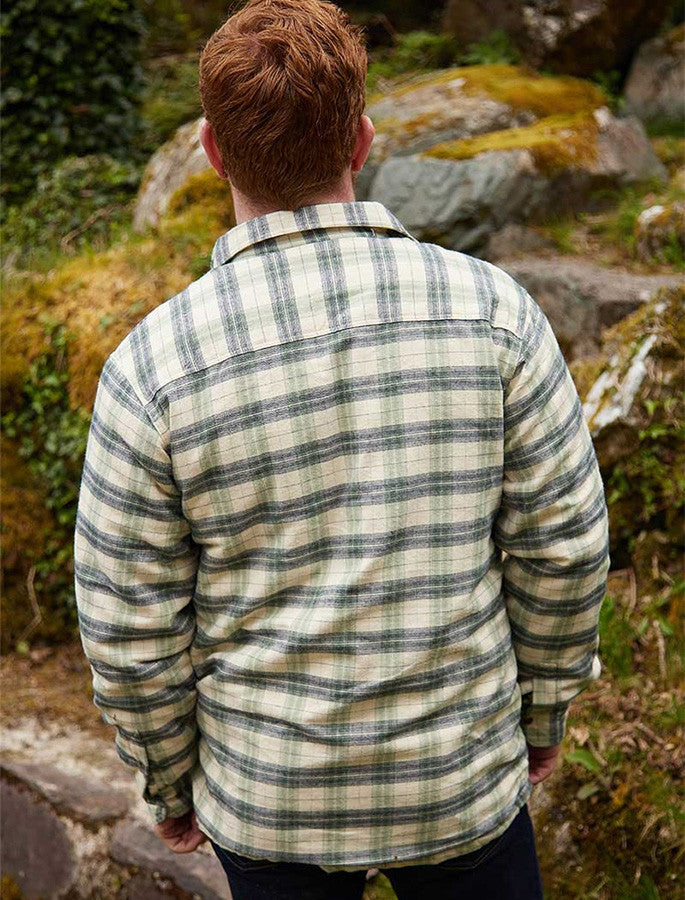 Fleece Lined Flannel Shirt - Ecru Green & Navy Check