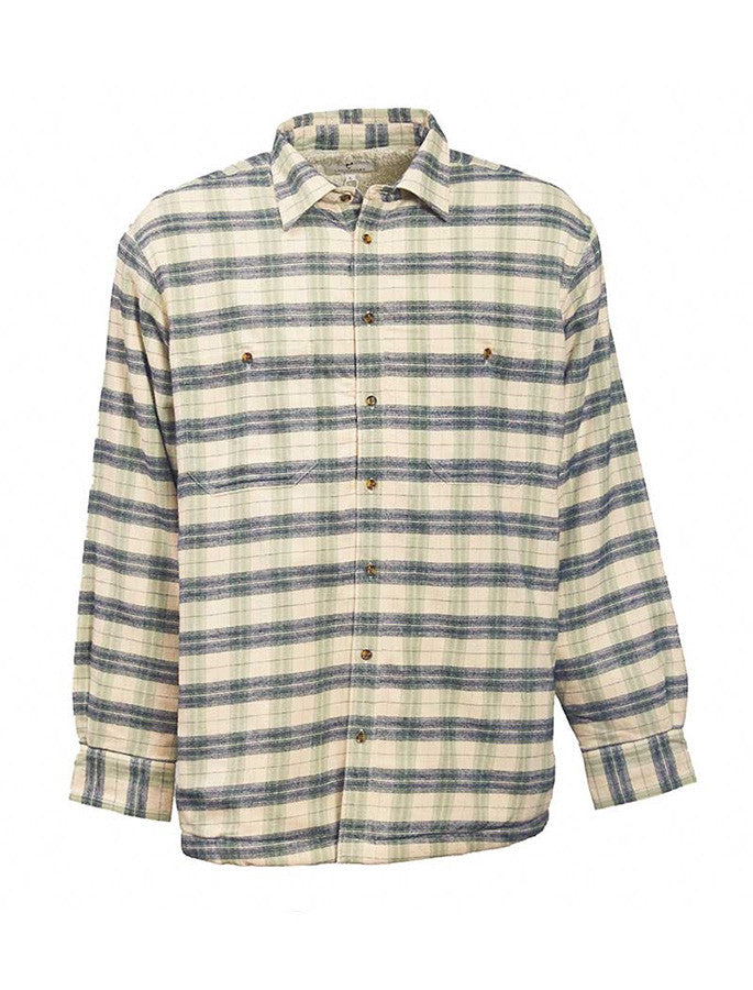 Fleece Lined Flannel Shirt - Ecru Green & Navy Check