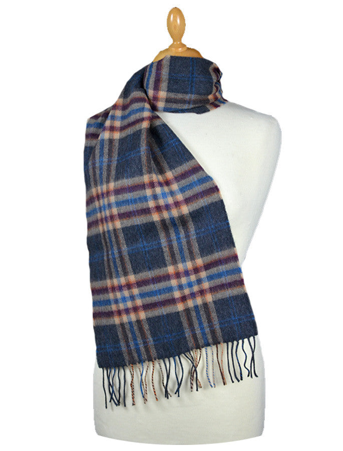 Fine Merino Plaid Scarf - Grey Beige Cranberry