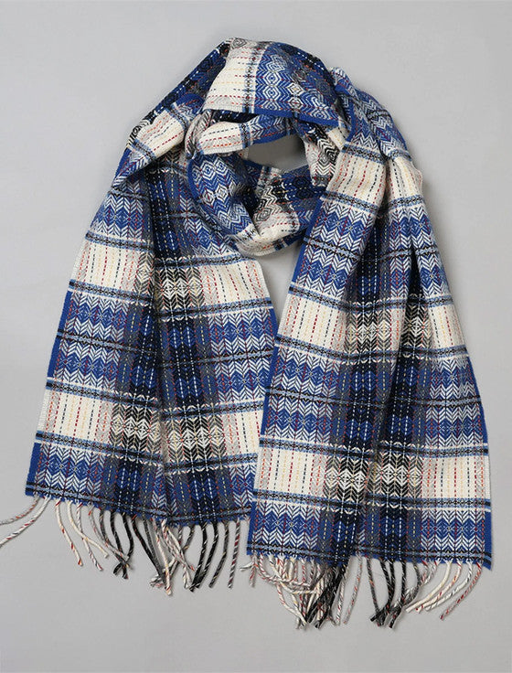 Fine Wool Diamond Weave Scarf - blue
