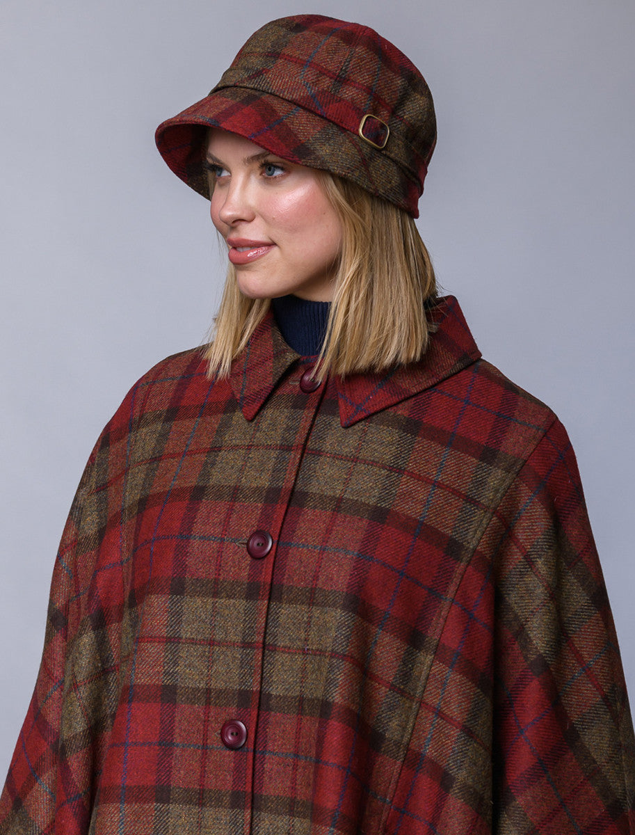 Ladies Tweed Flapper Cap - Red, Brown & Grey