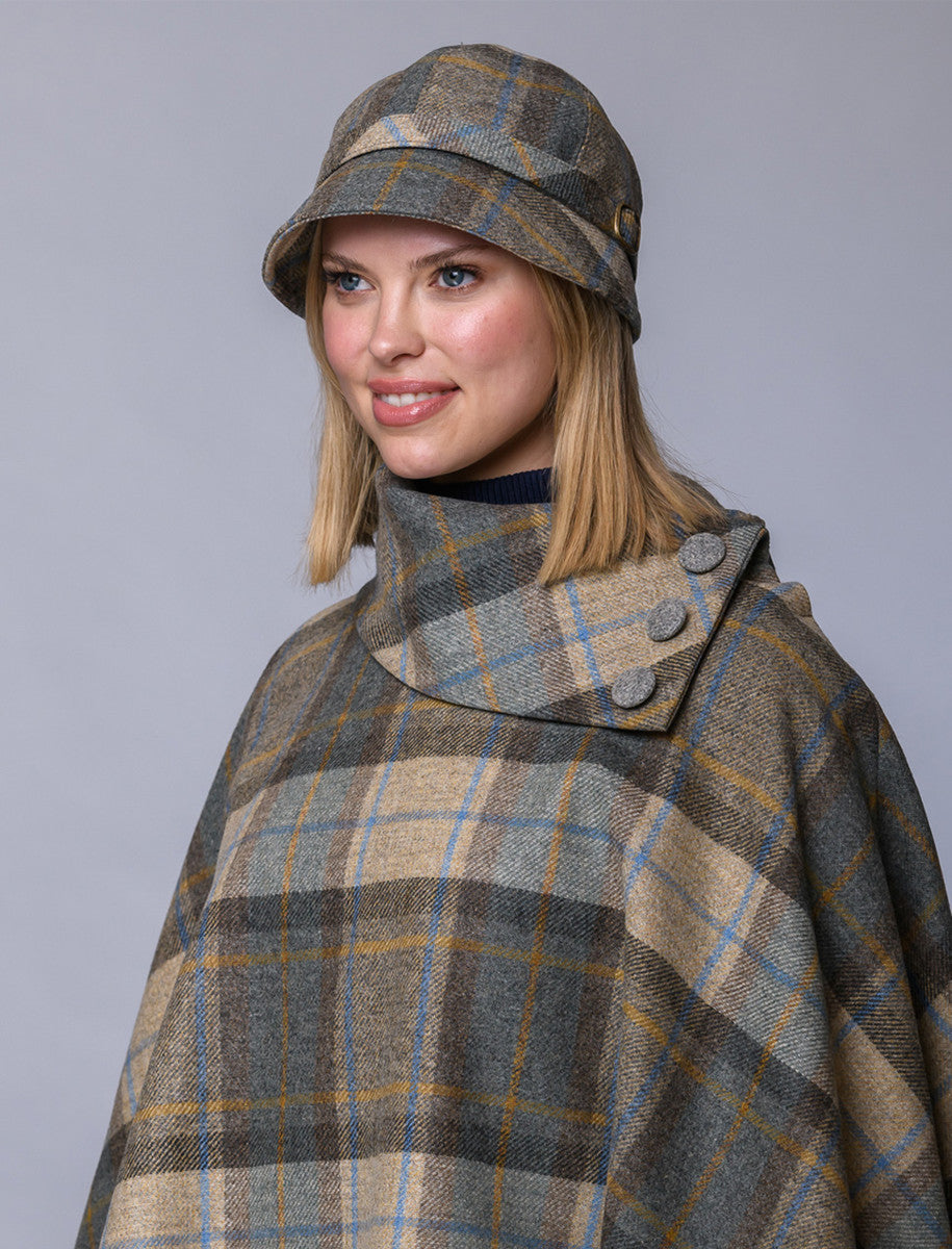 Ladies Tweed Flapper Cap - Beige, Grey & Orange