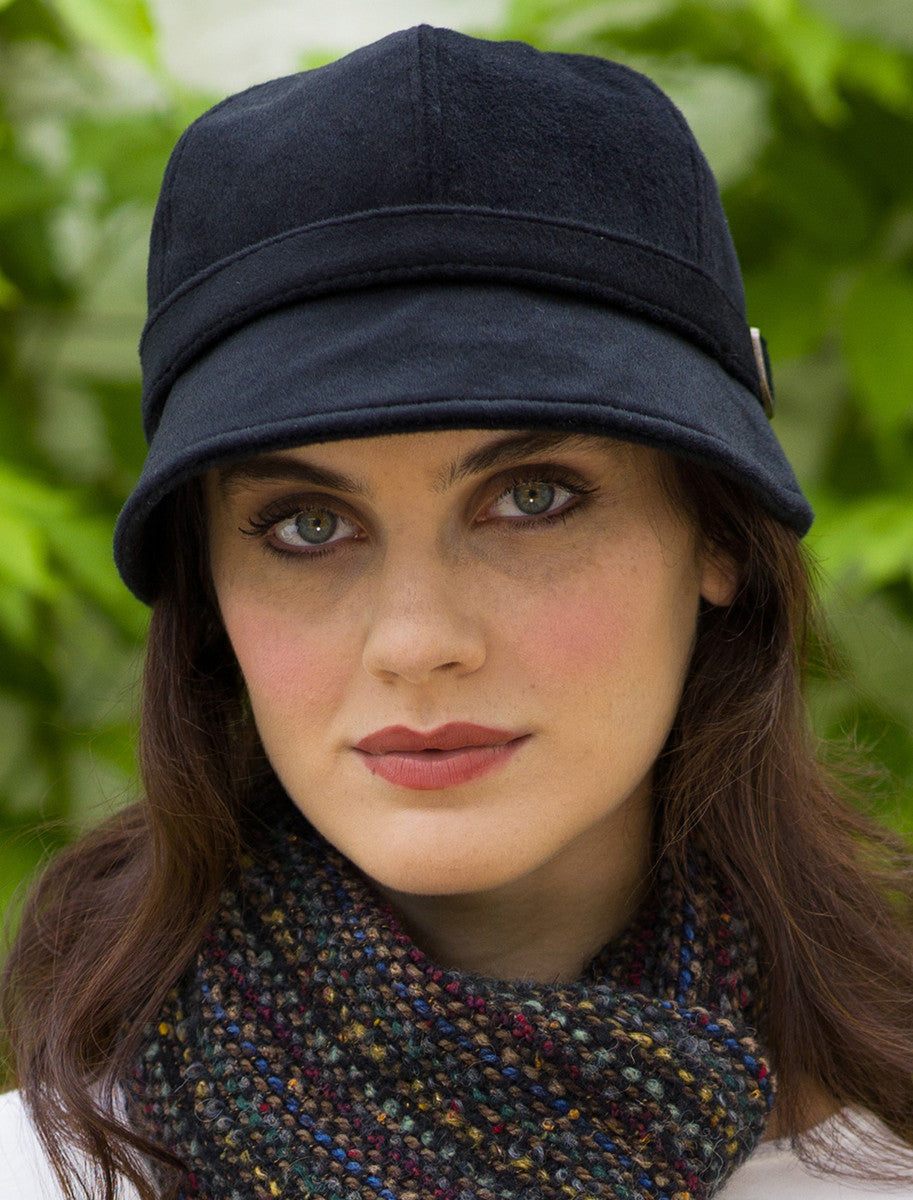 Ladies Tweed Flapper Cap - Black