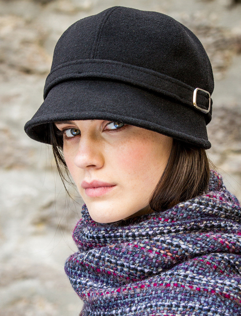 Ladies Tweed Flapper Cap - Black