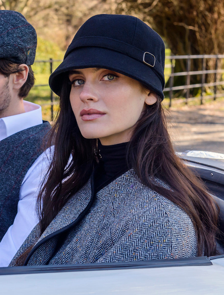 Ladies Tweed Flapper Cap - Black