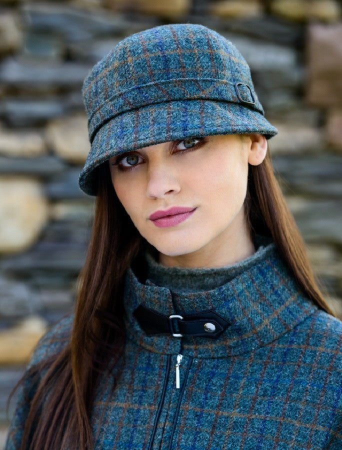 Tweed Flapper Cap - Teal & Brown Plaid