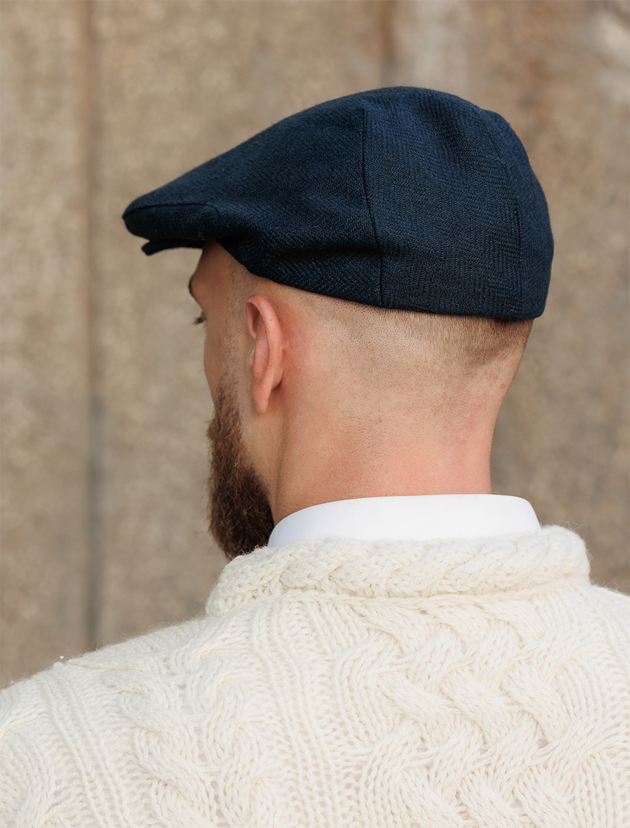 Donegal Tweed Flat Cap - Navy Herringbone