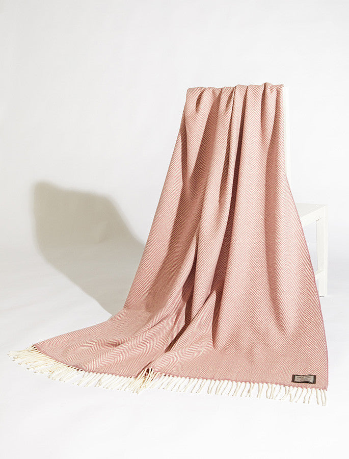 Wool and Cashmere Throw - Dusty Pink & White