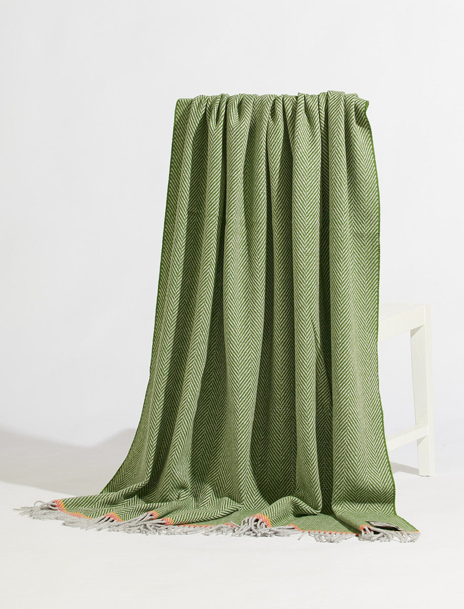 Wool and Cashmere Throw - Seafoam Green & Soft Grey