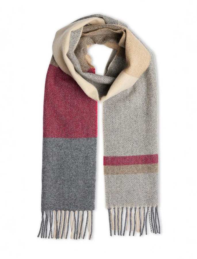 Lambswool Scarf - Tomato Camel Block Stripe