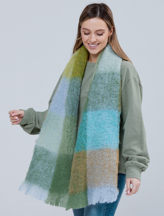 Giant Mohair Scarf - Blue/Green Block
