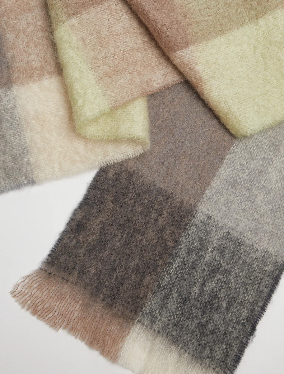 Giant Mohair Scarf - White & Mink Block
