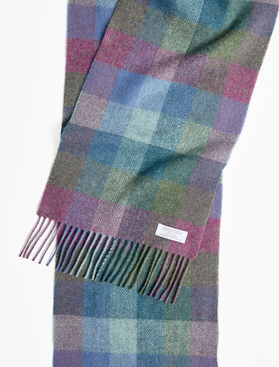 Lambswool Scarf - Damask Green Turquoise Check