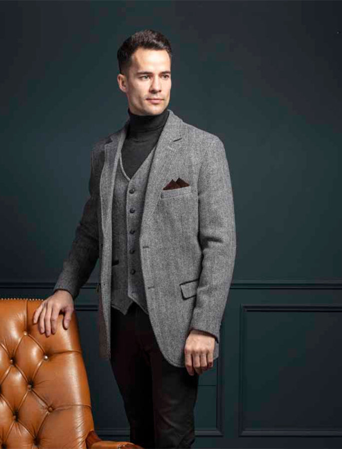 ジャケット・アウター Eaphi wool tweed jacket gray Grey Hunting Tweed Jacket with Moleskin Trim – Weavers of Ireland