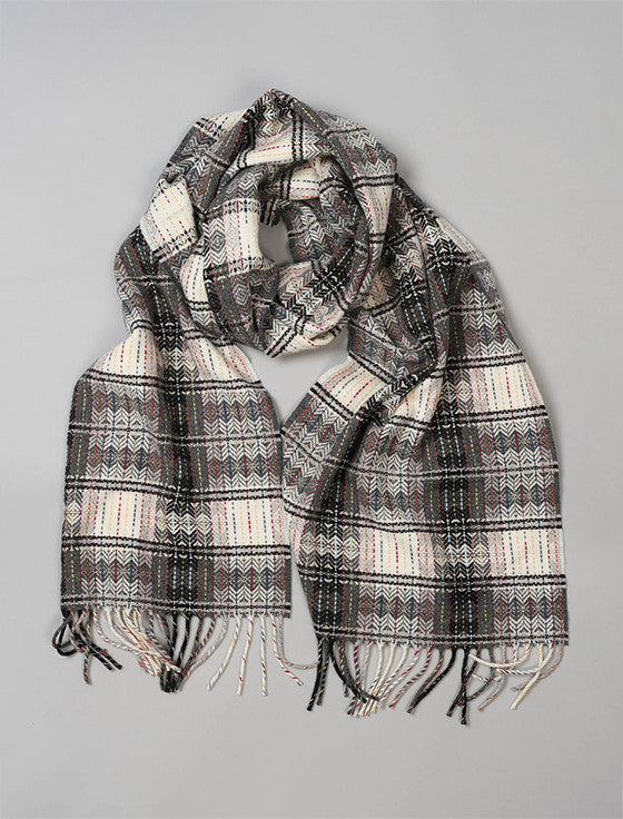 Fine Wool Diamond Weave Scarf - Grey