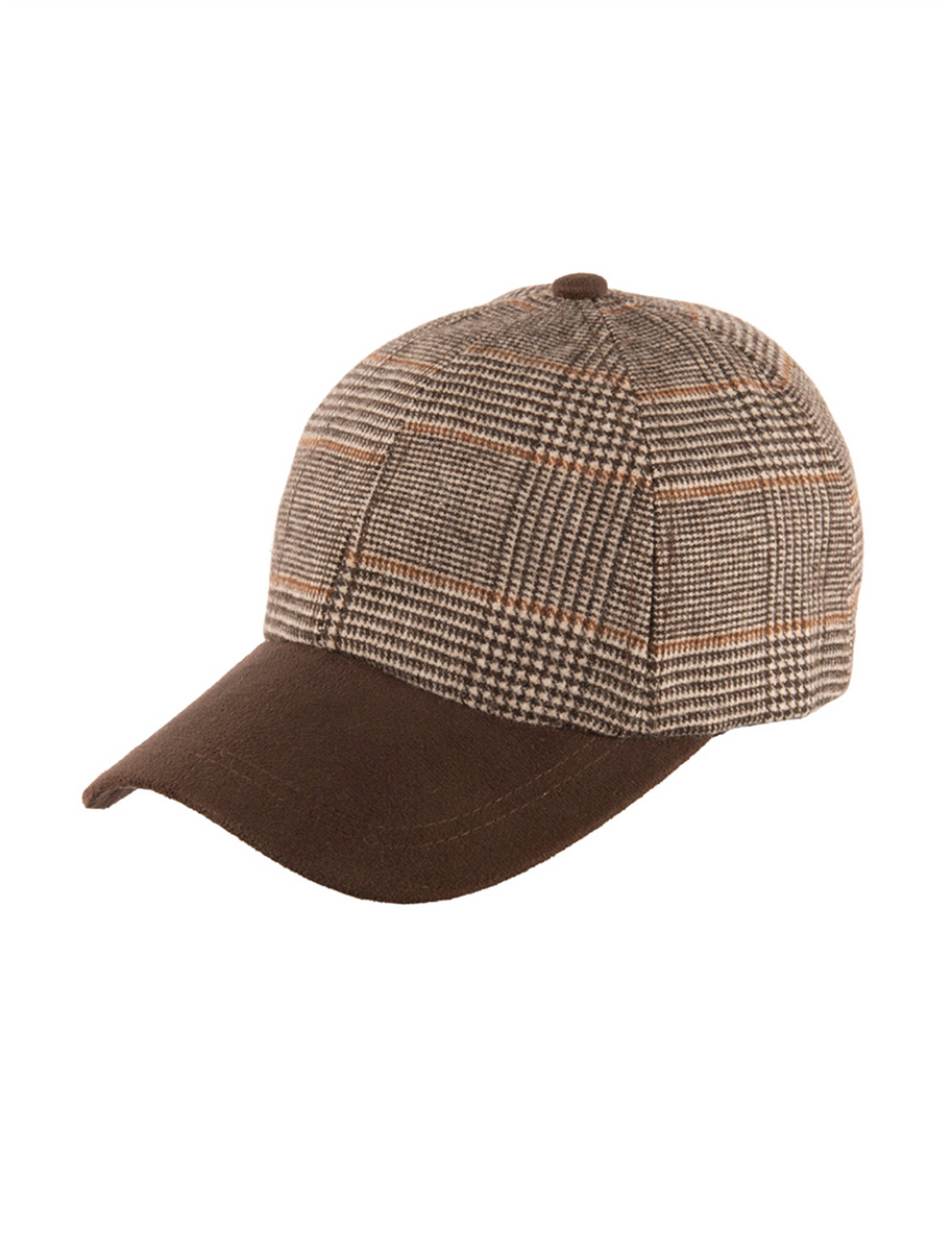 Tweed / Suede Brown Box Check Baseball Cap