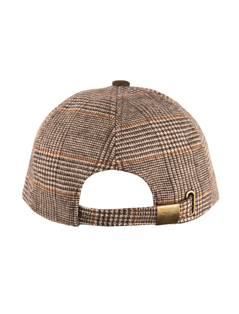 Tweed / Suede Brown Box Check Baseball Cap