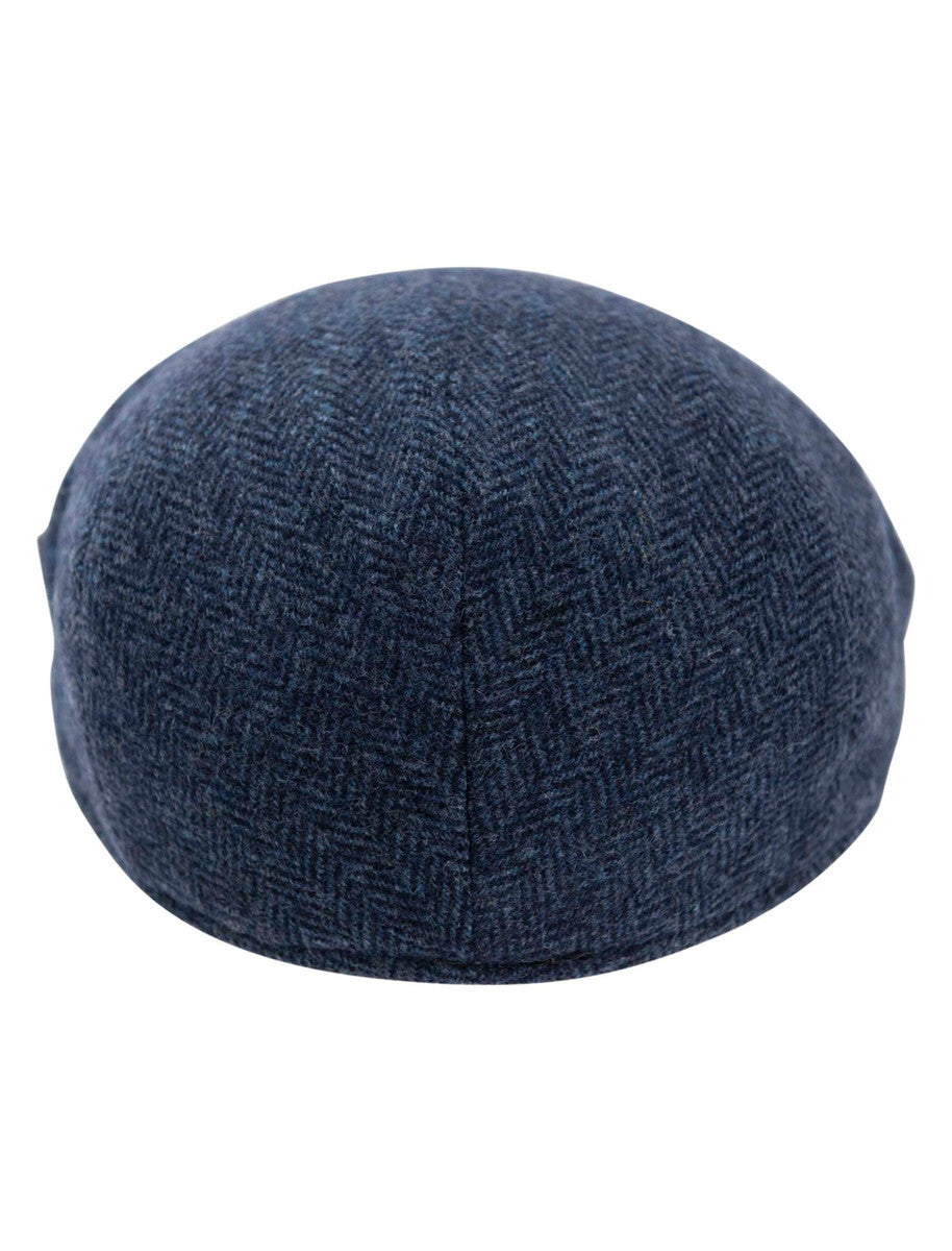 Wool Box Check Flat Cap - Blue Herringbone
