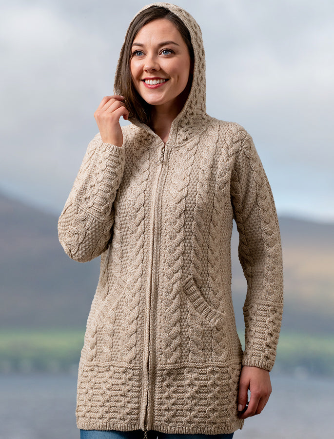Hooded Coatigan with Celtic Knot Zipper Pull - Parsnip