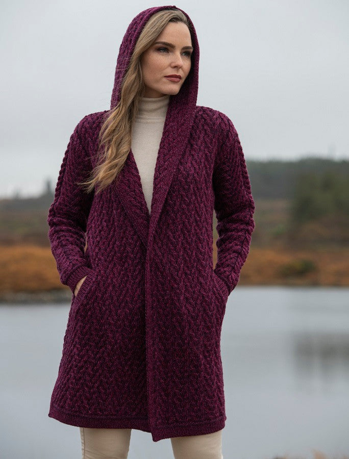 Ladies Herringbone Design Shawl Hood - Purple Mix