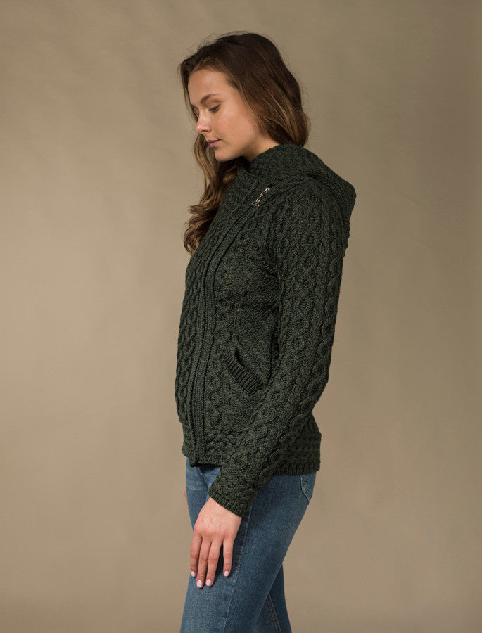 Aran Cable Knit Hoodie With Celtic Side Zip -