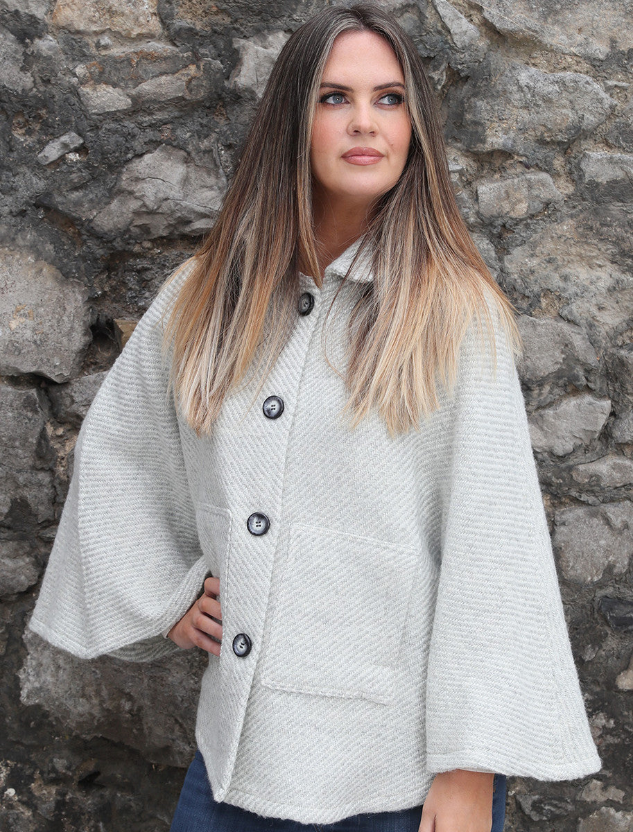 Holly Tweed Herringbone Cape - Kildare Dove & Cream