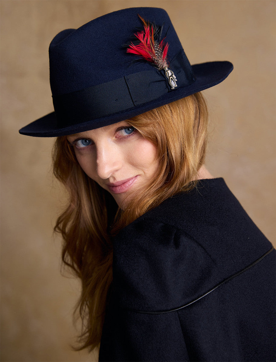 Ladies Kildare Trilby Felt Hat - Navy