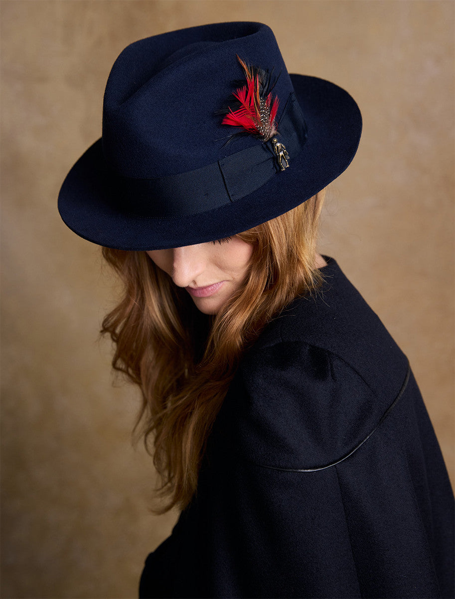 Ladies Kildare Trilby Felt Hat - Navy