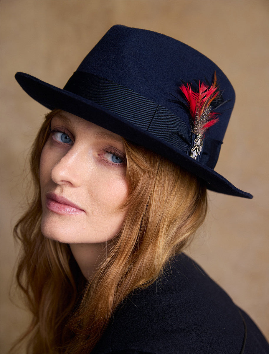 Ladies Kildare Trilby Felt Hat - Navy