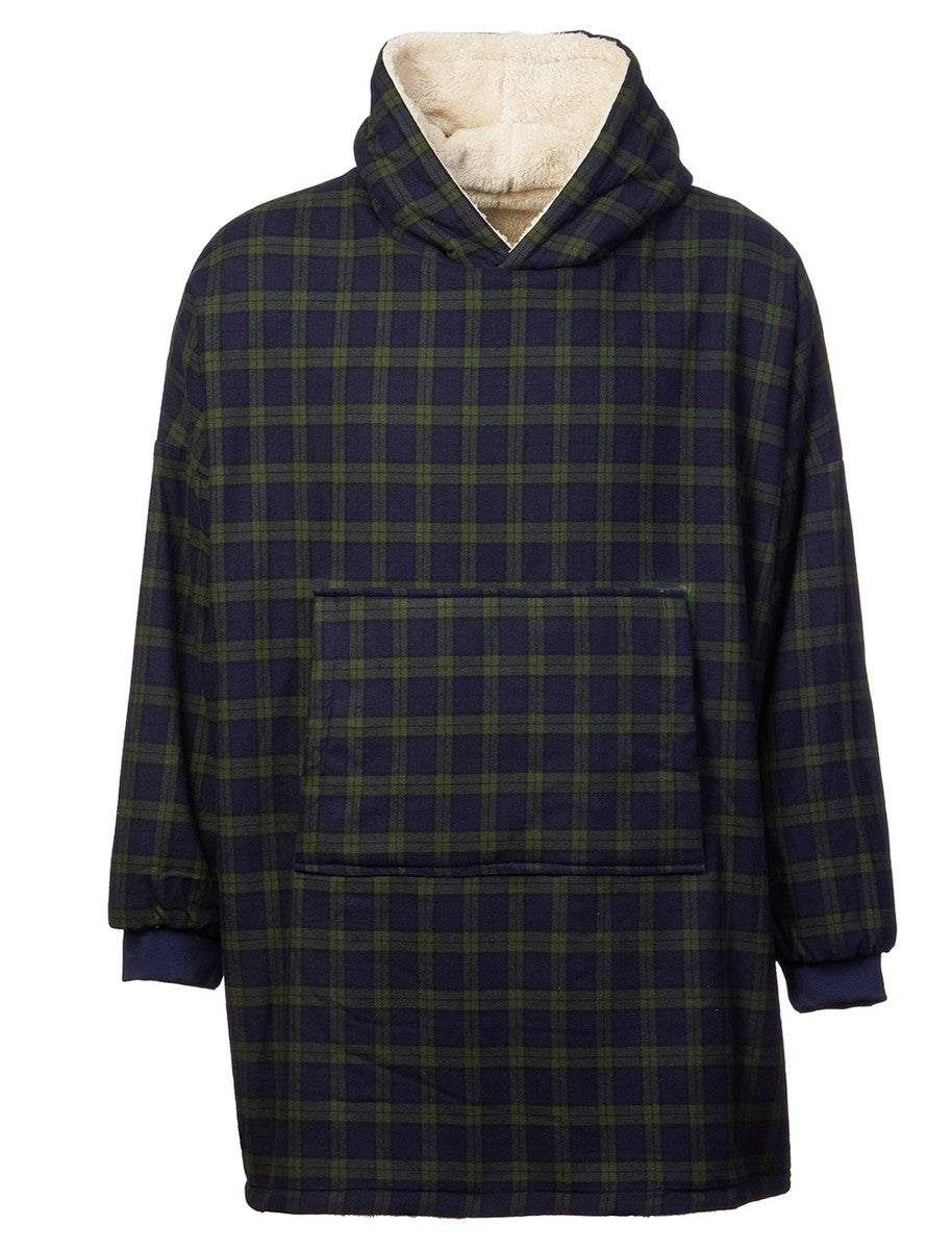Ladies Irish Flannel Lounge Hoodie - Green Blackwatch Tartan
