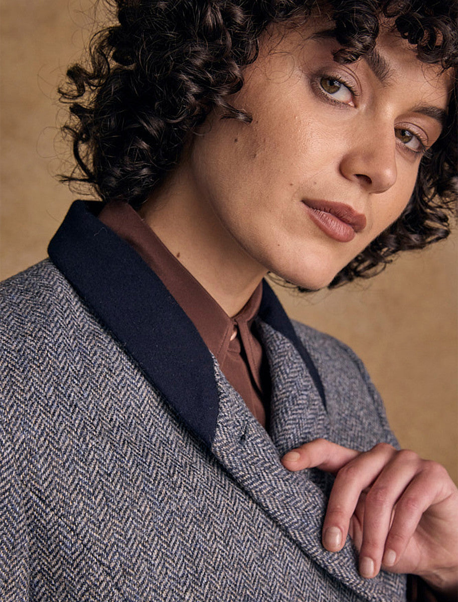 Robin Tweed Coat - Denim Herringbone