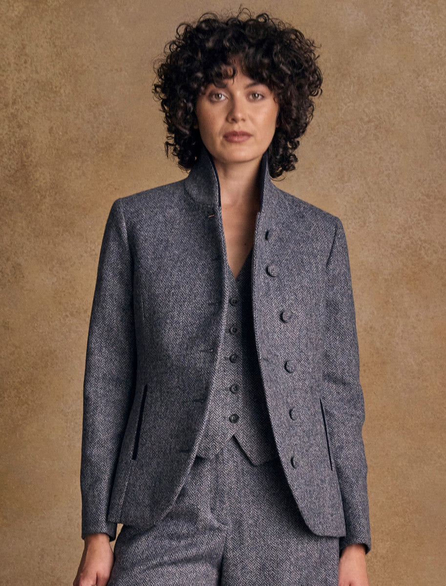 Nicole Tweed Blazer – Denim Herringbone