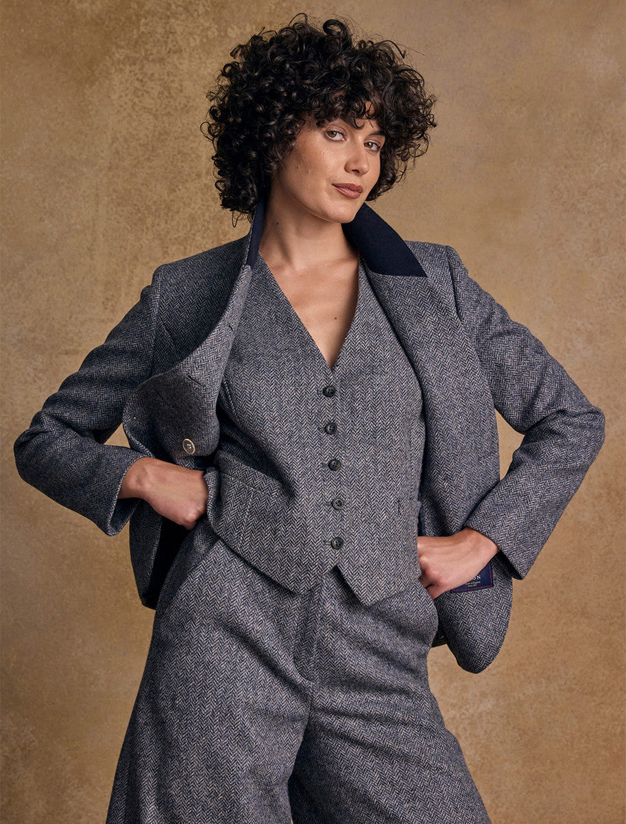 Nicole Tweed Blazer – Denim Herringbone